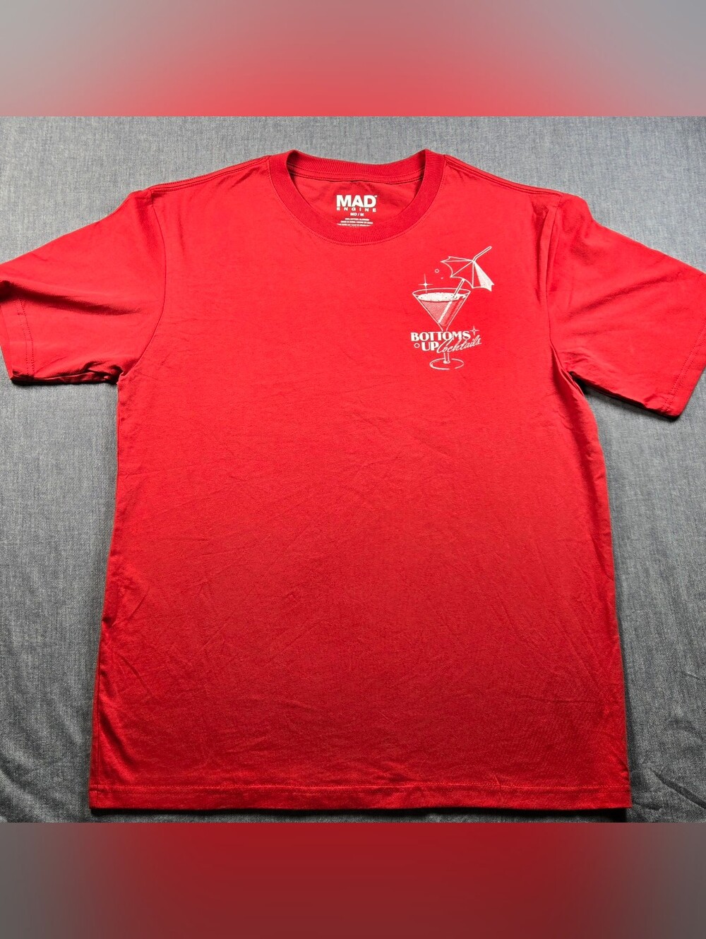 MAD Engine Red Short Sleeve Tee with Cocktail Graphic